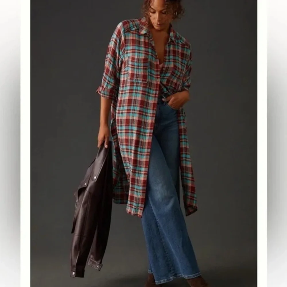 Pilcro Anthropologie Buttom Down Top Duster Side Slit Tunic - Picture 1 of 7
